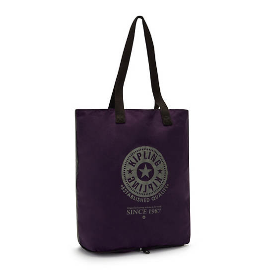 Hip Hurray Packable Tote Bag, Deep Purple Block, large Hip Hurray Packable Tote Bag, Deep Purple Block, large