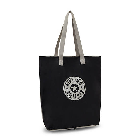 Hip Hurray Packable Tote Bag, Black Grey, large