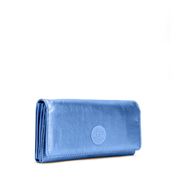 New Teddi Metallic Snap Wallet, Blue Bleu 2, large