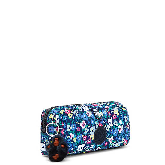 Wolfe Printed Pencil Pouch, Black Blue Beige, large