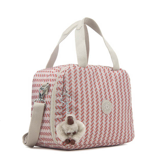 Miyo Printed Lunch Bag, Strawberry Pink Tonal Zipper, large