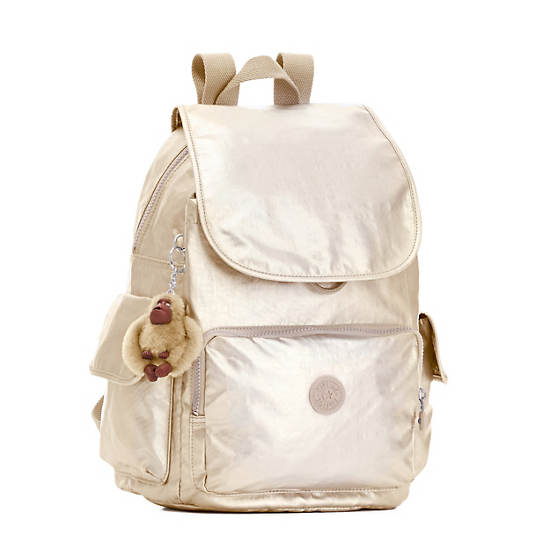 Ravier Medium Metallic Backpack, Spicy Gold, large