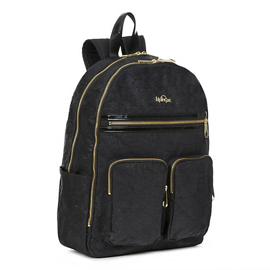 Kandi Tonal Print Laptop Backpack - Black Leaf Patent | Kipling