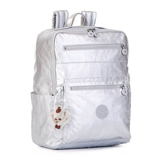 Caity Medium Backpack, Platinum Metallic, large