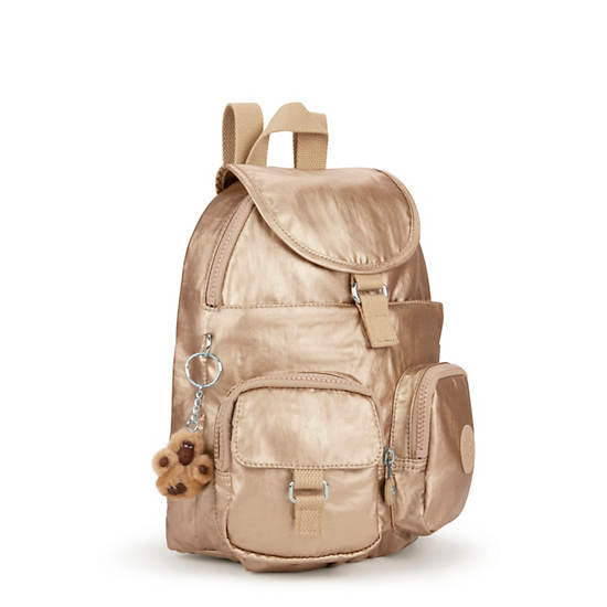 Lovebug Small Metallic Backpack, Toasty Gold, large