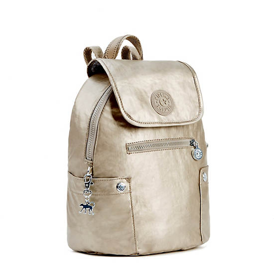 Abygail Small Metallic Backpack, Champagne Metallic, large