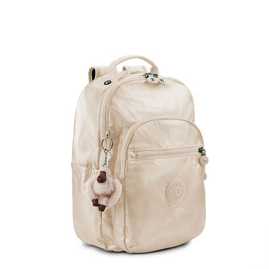 Seoul Small Metallic Backpack, Spicy Gold, large