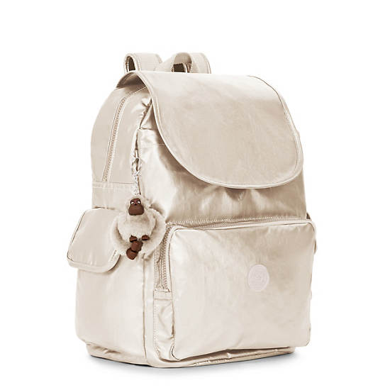 Zax Metallic Backpack Diaper Bag, Spicy Gold, large