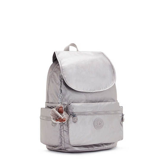 Ezra Metallic Backpack, Smooth Silver Metallic, large