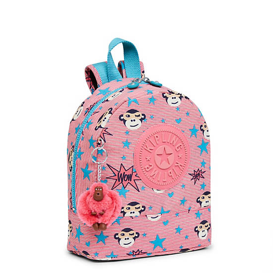 Sienna Small Printed Kids Backpack, Red Coral Beige, large