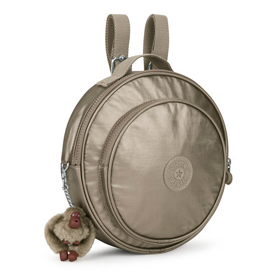 Rani Metallic Round Backpack, Artisanal K Embossed, large