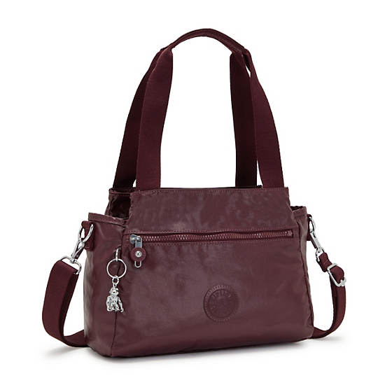 Elysia Metallic Shoulder Bag, Burgundy Lacquer, large