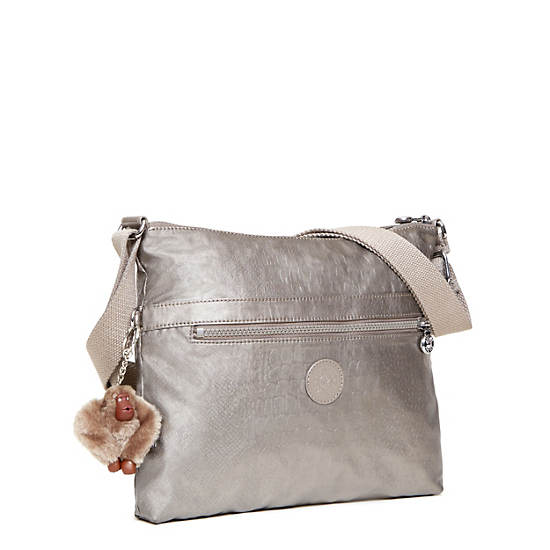 Wren Embossed Metallic Handbag, Black Grey CBM, large Wren Embossed Metallic Handbag, Black Grey CBM, large