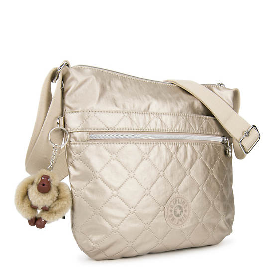 Arto Quilted Metallic Crossbody bag, Toasty Gold Embossed, large