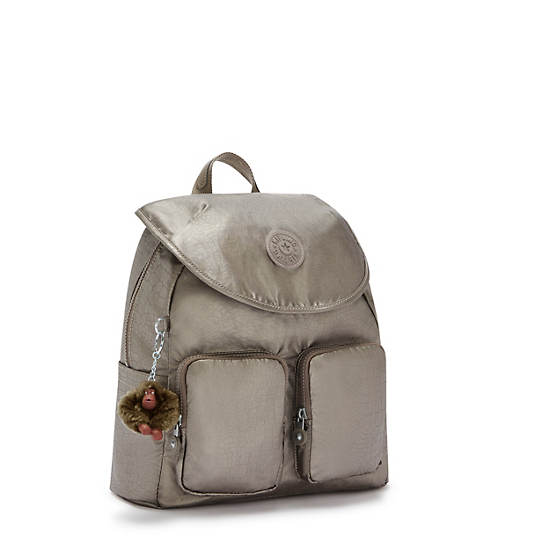 Fiona Medium Metallic Backpack, Metallic Pewter, large