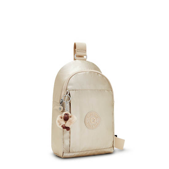 Klynn Metallic Sling Backpack, Starry Gold Metallic, large Klynn Metallic Sling Backpack, Starry Gold Metallic, large