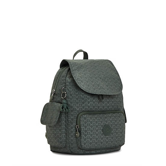 City Pack Small Printed Backpack, Signature Green Embossed, large