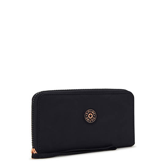 Alia Wristlet Wallet, Black Sateen, large