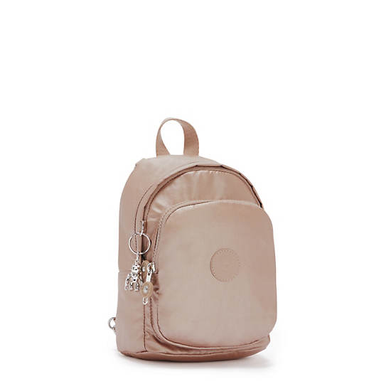 Delia Compact Metallic Convertible Backpack, Rose Gold Metallic, large