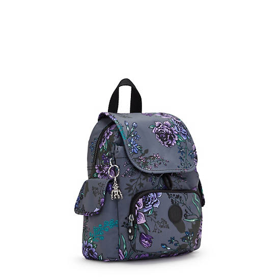 City Pack Mini Printed Backpack, Black Sateen, large