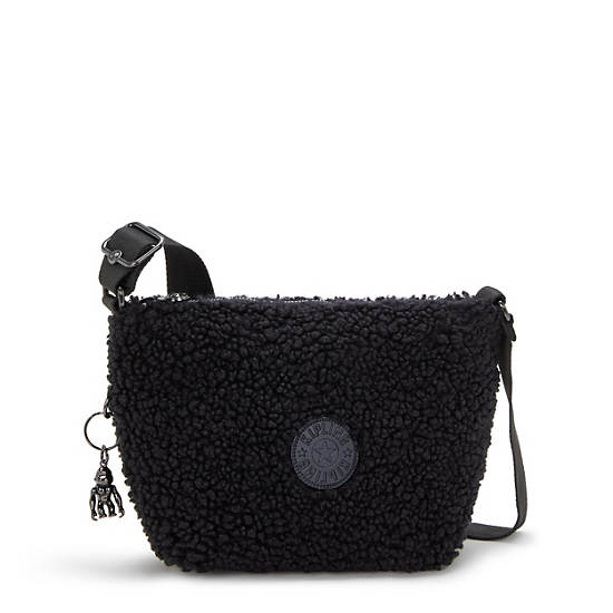 Ayna Sherpa Crossbody Bag, Black Fuzz, large