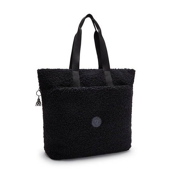 Glynn Sherpa Tote Bag, Black Fuzz, large