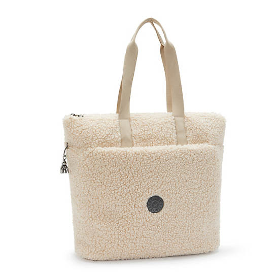 Glynn Sherpa Tote Bag, Natural Fuzz, large