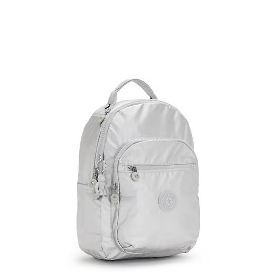 Seoul Small Metallic Tablet Backpack, Bright Silver, large