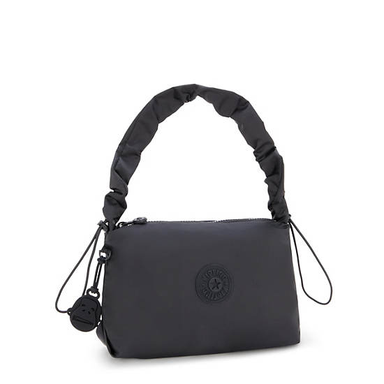 Eleni Smooth Satin Shoulder Bag, Simply Black, large