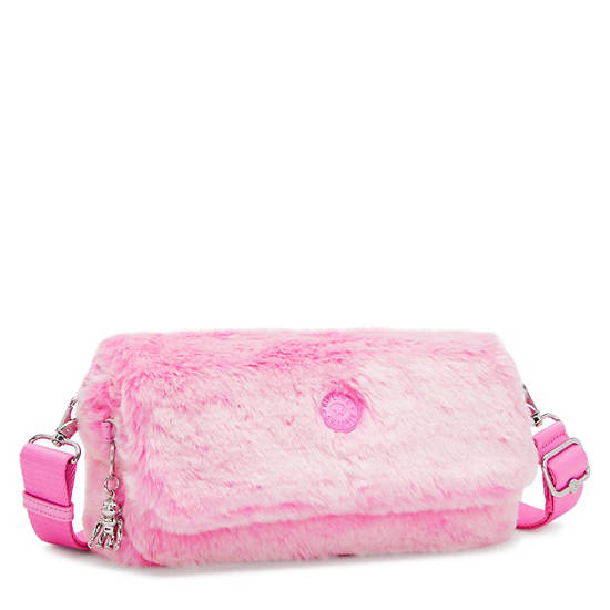 Aras Furry Shoulder Bag, Valentine Pink, large