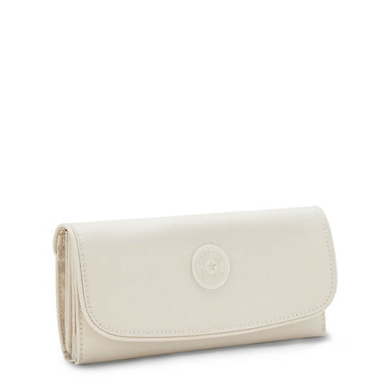 Money Land Metallic Snap Wallet, Beige Pearl, large