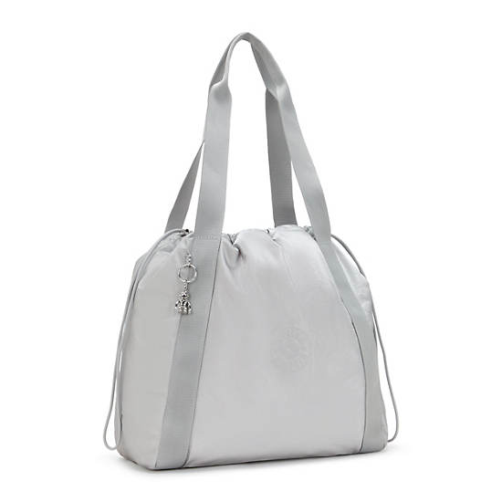 Elmar Metallic Drawstring Tote Bag, Silver Glam, large