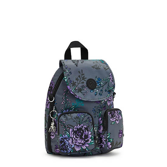 Firefly Up Printed Convertible Backpack, Black Sateen, large