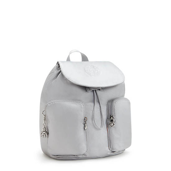 Anto Small Metallic Backpack, Silver Glam, large