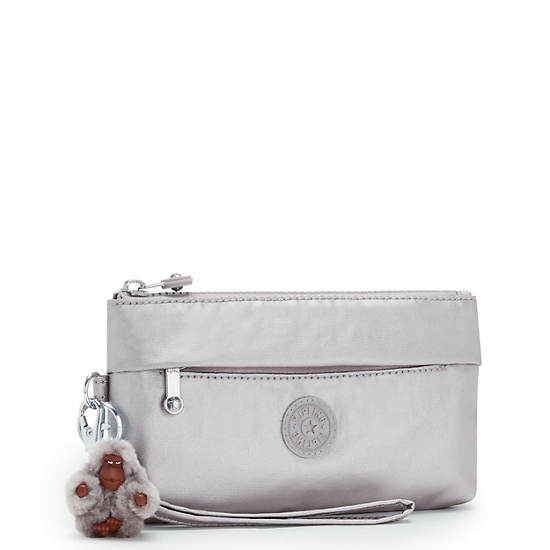 Niylah Metallic Wristlet, Smooth Silver Metallic, large Niylah Metallic Wristlet, Smooth Silver Metallic, large