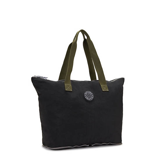 Davian Packable Tote Bag, Black Green, large Davian Packable Tote Bag, Black Green, large