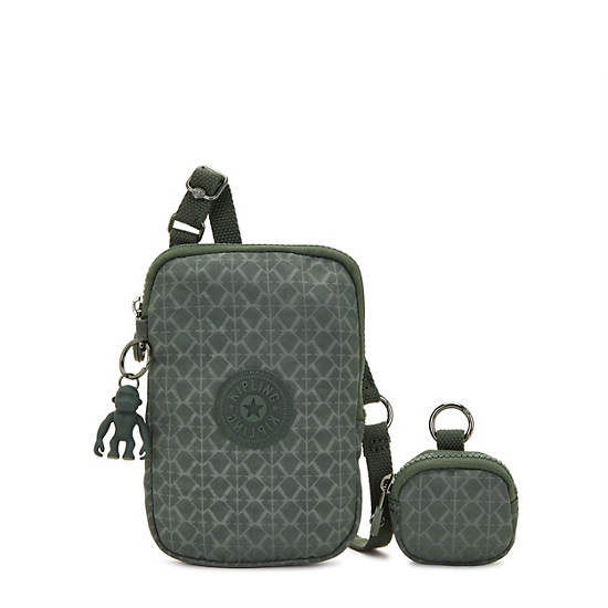 Elvin Printed Crossbody Phone Bag, Signature Green Embossed, large