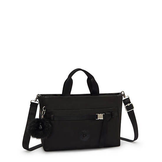 Danira Shoulder Bag, Charcoal Satin, large