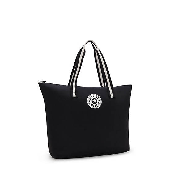 Davian Packable Tote Bag, Black White, large