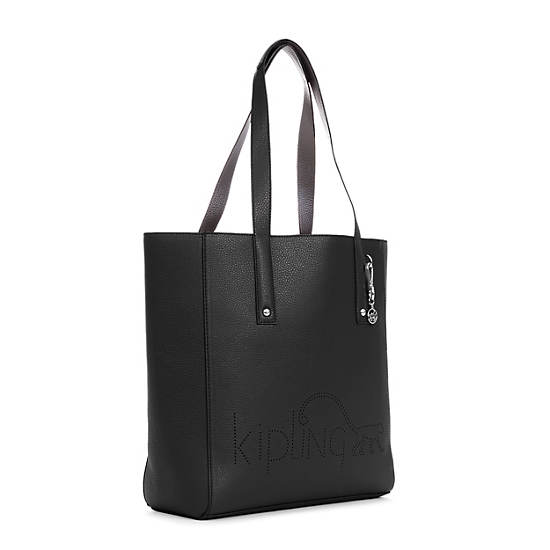 Ansley Vegan Leather Tote Bag, Basket Weave Black, large