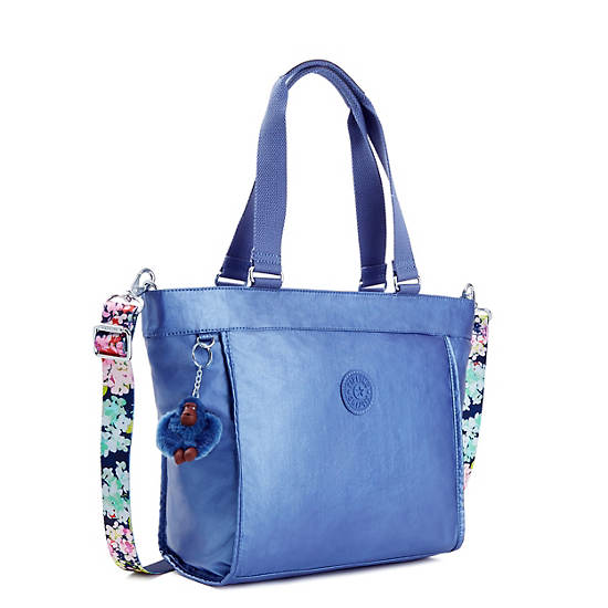New Shopper Small Metallic Tote Bag, Blue Bleu 2, large