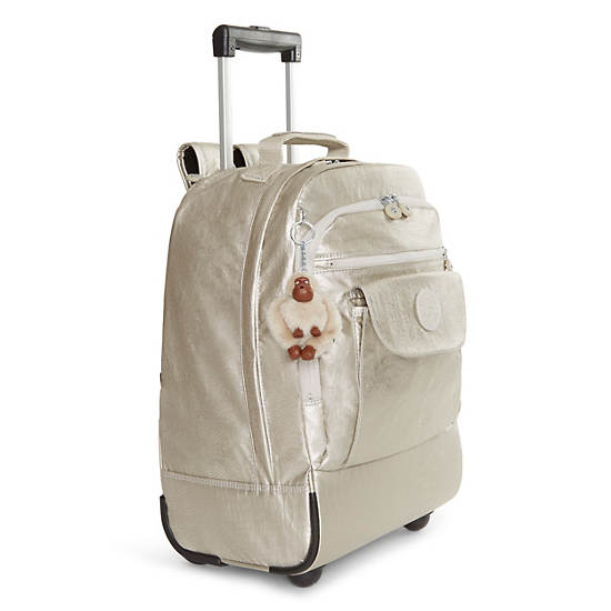 Sanaa Large Metallic Rolling Backpack, Warm Beige M, large