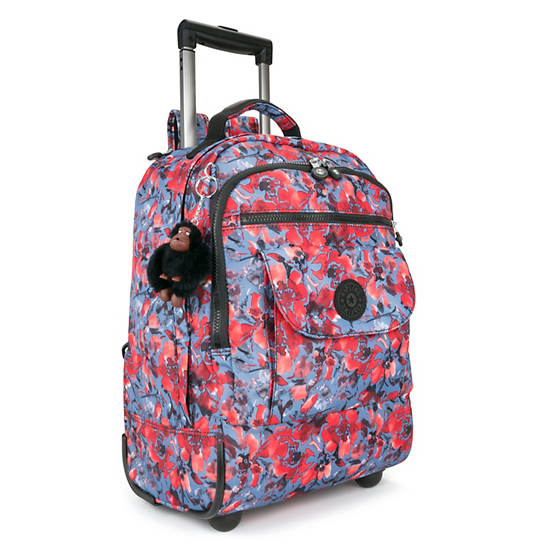 Sanaa Large Printed Rolling Backpack, Aqua Blossom, large