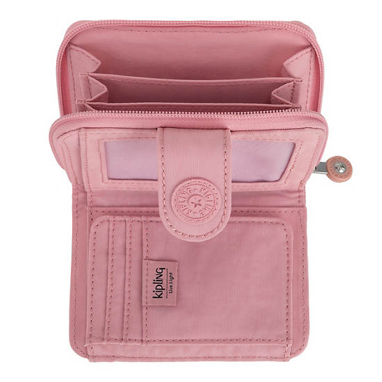 New Money Small Credit Card Wallet, Strawberry Pink Tonal Zipper, large