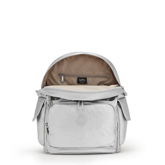 City Pack Metallic Backpack, Bright Silver, large