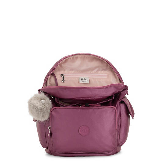 City Pack Metallic Backpack, Fig Purple Metallic, large