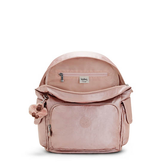 City Pack Metallic Backpack, Pale Rose Metallic, large