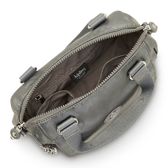 Zeva Metallic Handbag, Moon Grey Metallic, large