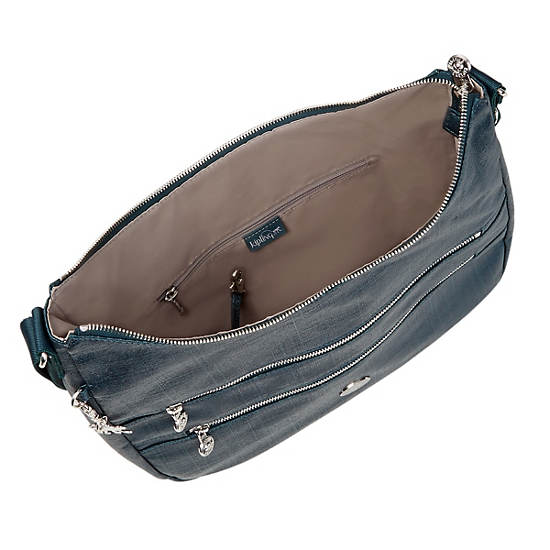 Bridget Metallic Handbag, Deep Sky Blue C, large