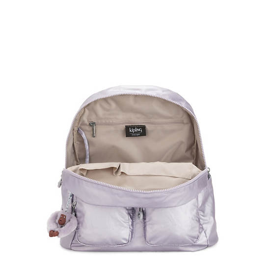 Fiona Medium Metallic Backpack, Frosted Lilac Metallic, large